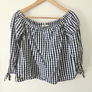 Vineyard vines navy and white gingham off shoulder top